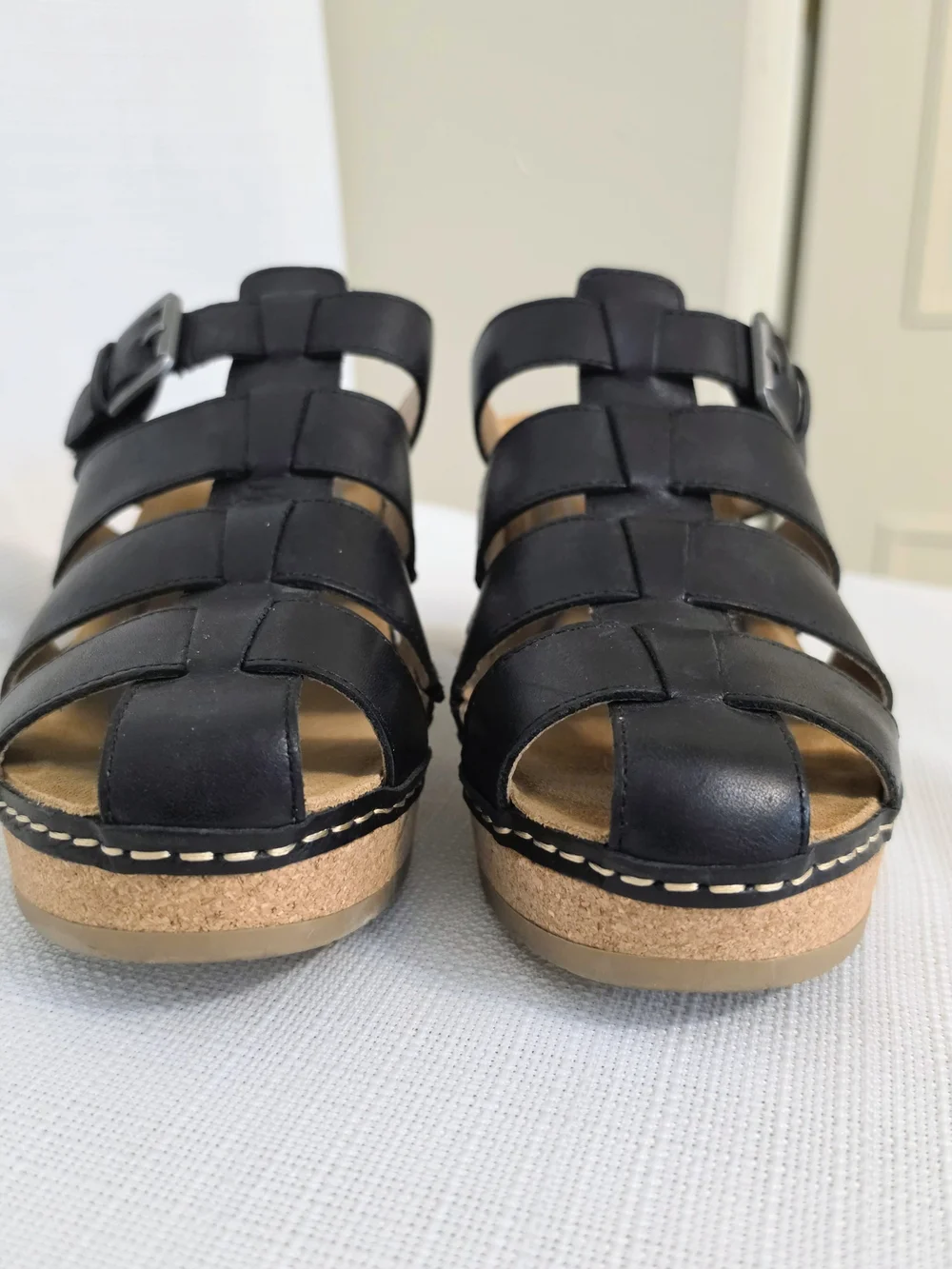 Aetrex Cally Leather Platform Sandals Wm 10 Slip On Cork Sole Closed Toe